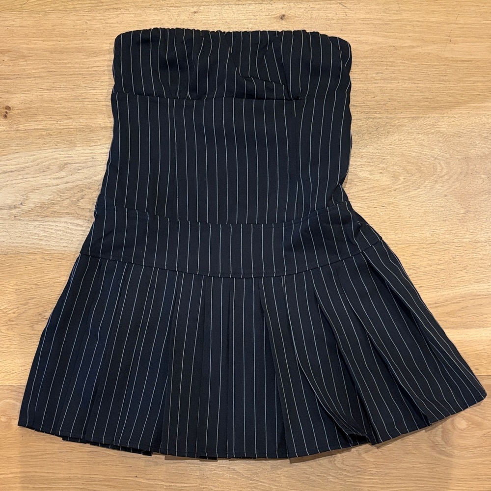Black and White Pinstripe Strapless Dress